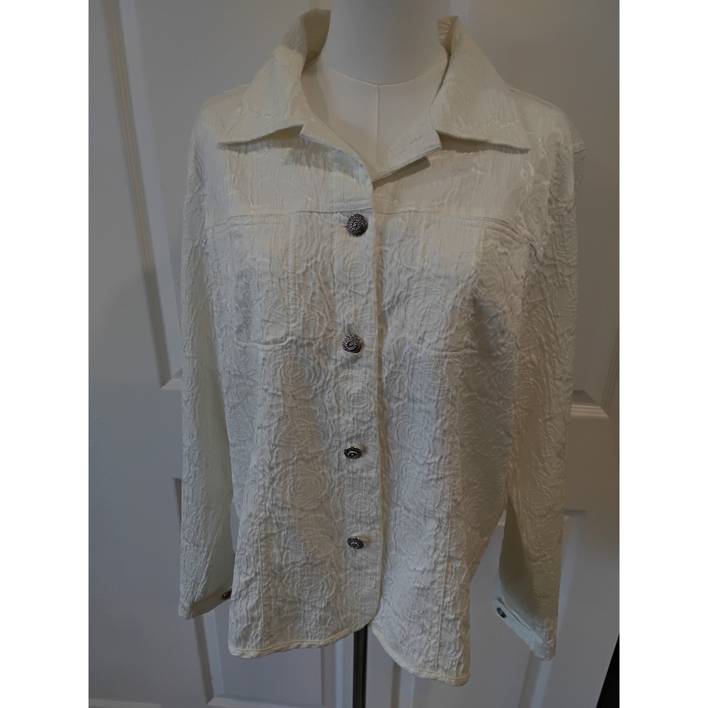 GRAFF BY UM COMPANY Textured Rose Jacquard‎ Button Front Jacket Women Size L